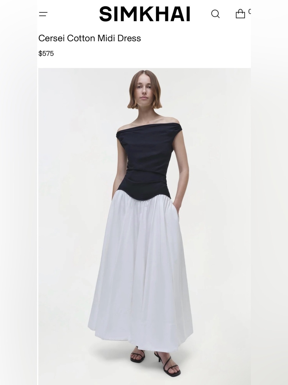 NEW NWT SIMKHAI Cersei Cotton Midi Dress black/ white US 2